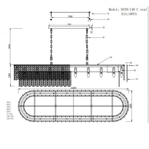 Подвесной светильник Newport Daisy 8370/140 C oval brass